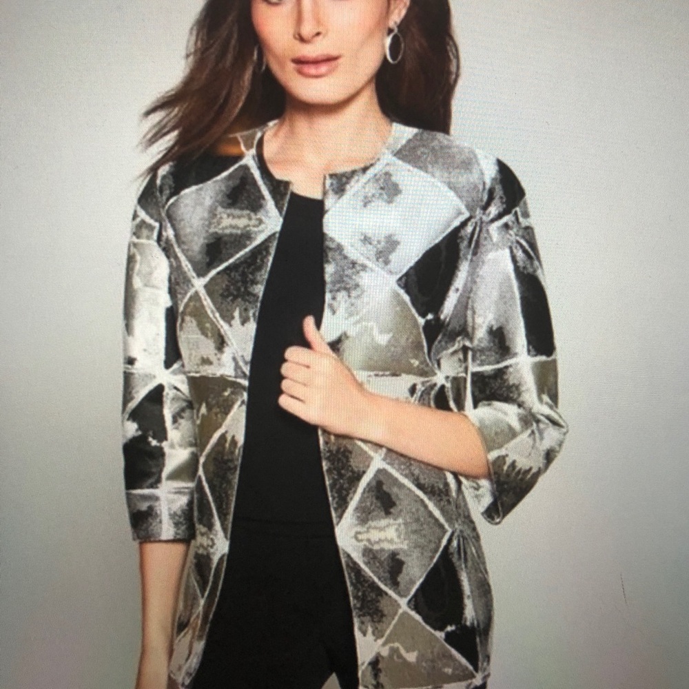 Anne Klein abstract silver brocade print jacket